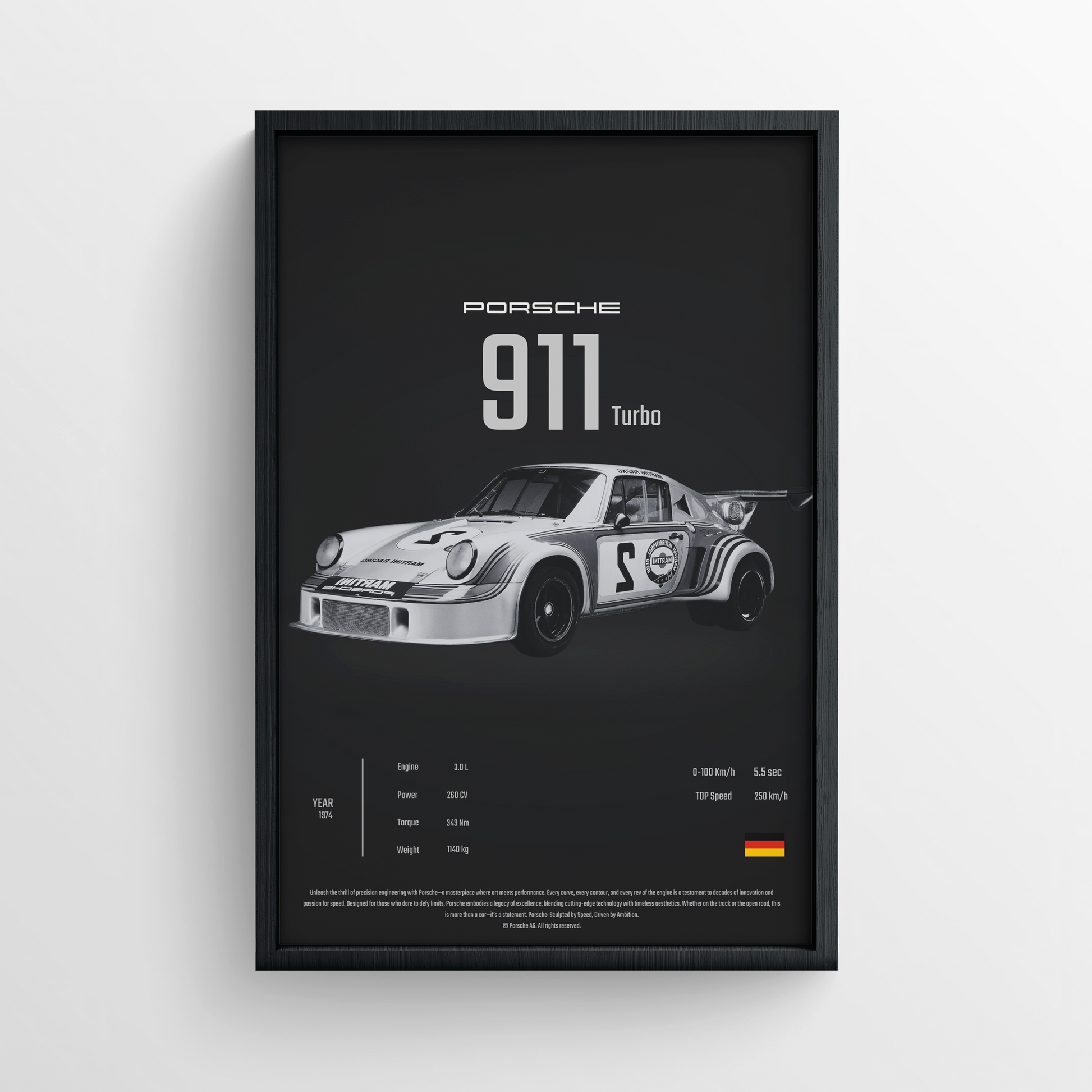 Porsche 911 1974 - FRAMED POSTER