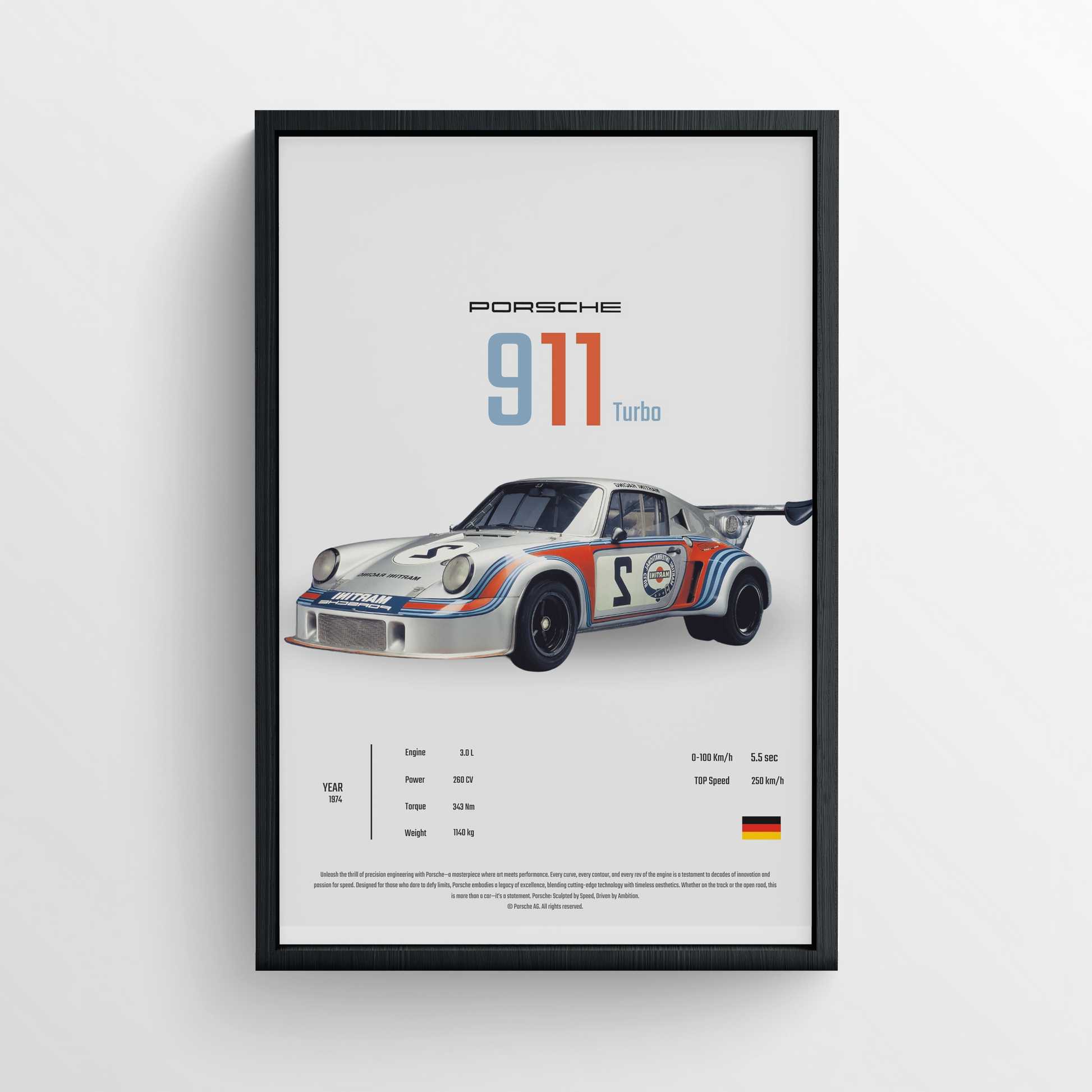 Porsche 911 1974 - FRAMED POSTER