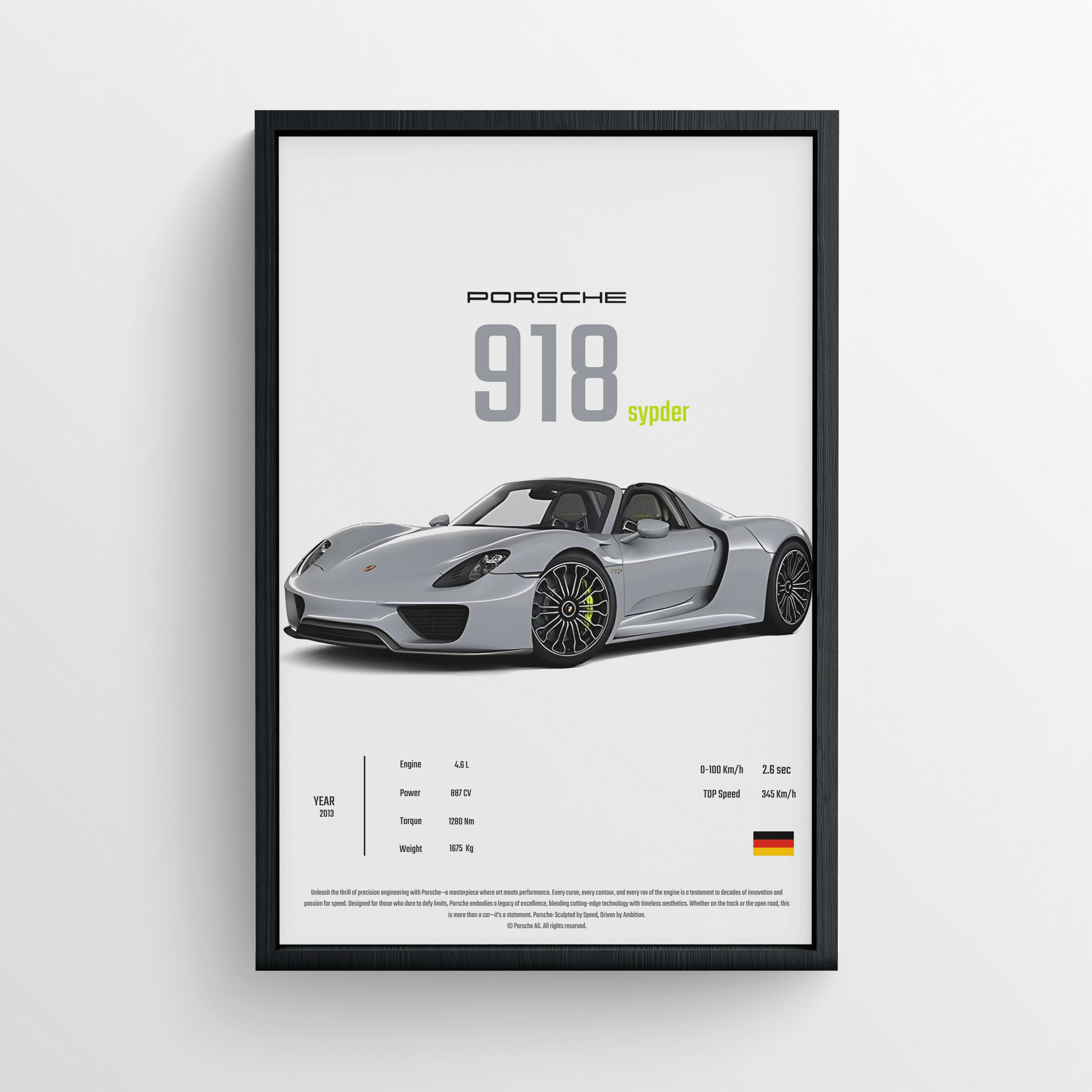 Porsche 918 Spyer - FRAMED POSTER