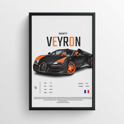 Bugatti Veyron - Framed Poster - White Version