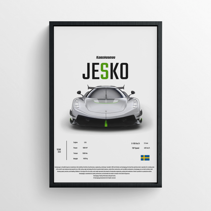 Koenigsegg Jesko - Framed Poster - White Version