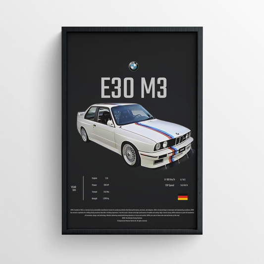 BMW E30 M3 - Framed Poster -  Black version