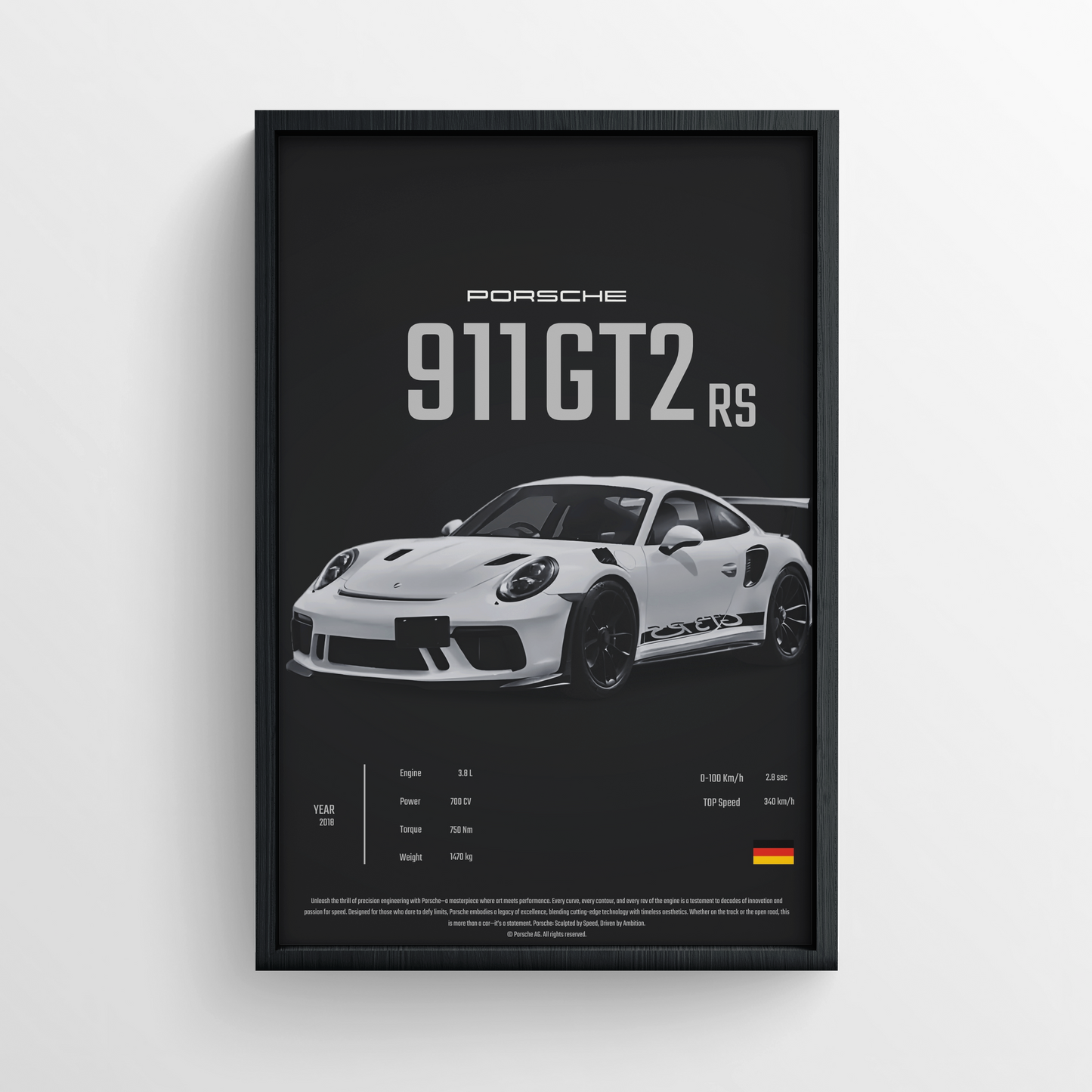 Porsche 911 GT2 RS - Framed Poster - Black Version