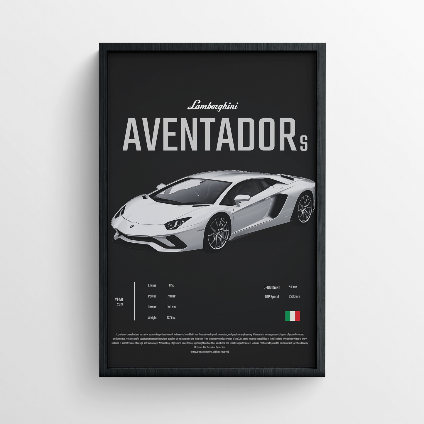 Lamborghini Aventador S - Framed Poster - Black Version