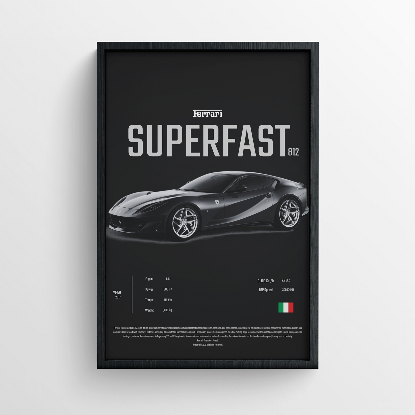 Ferrari 812 Superfast - Framed Poster - Black Version