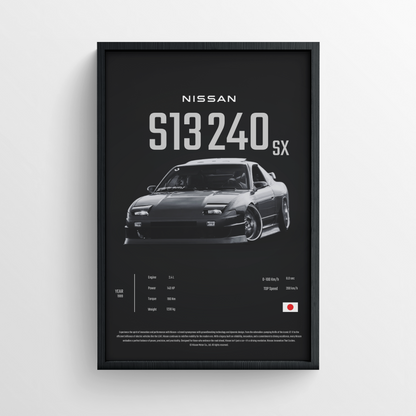 Nissan S130 240SX - Framed Poster - Black Version