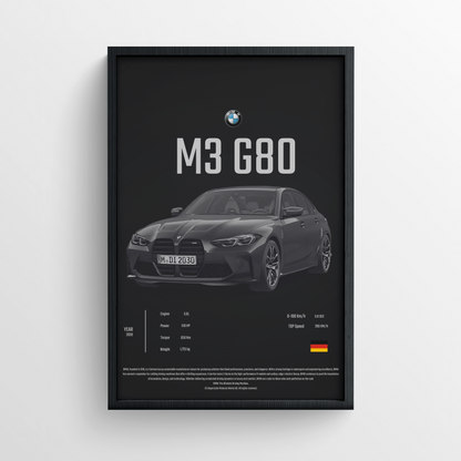 BMW M3 G80 - Framed Poster - Black Version