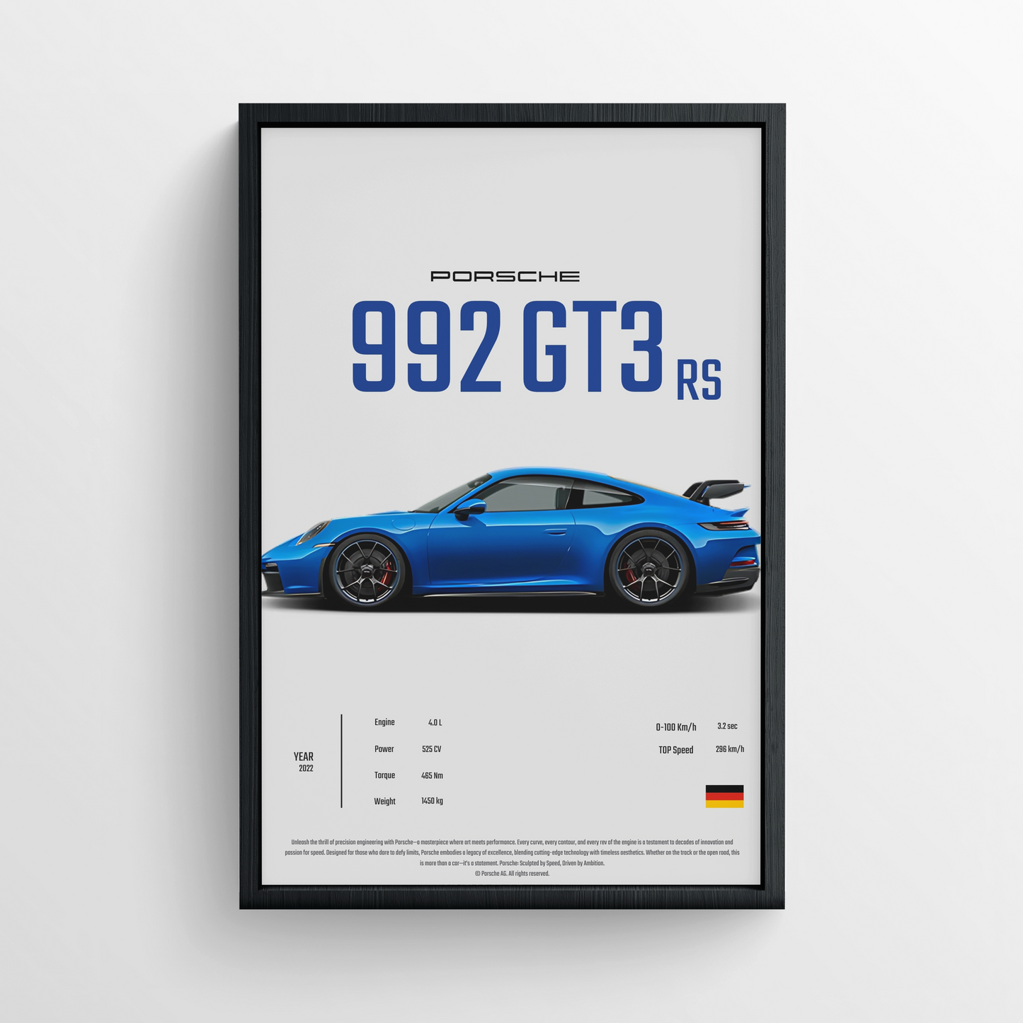 Porsche 992 GT3 RS - Framed Poster - White Version