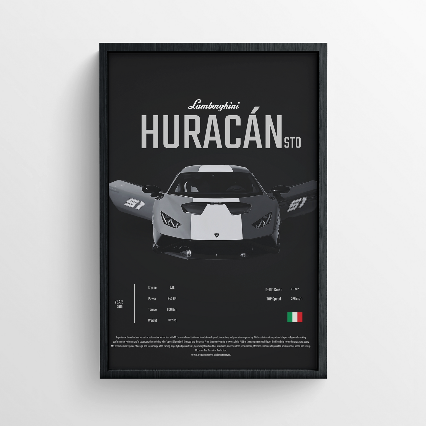 Lamborghini Huracán - Framed Poster - Black Version