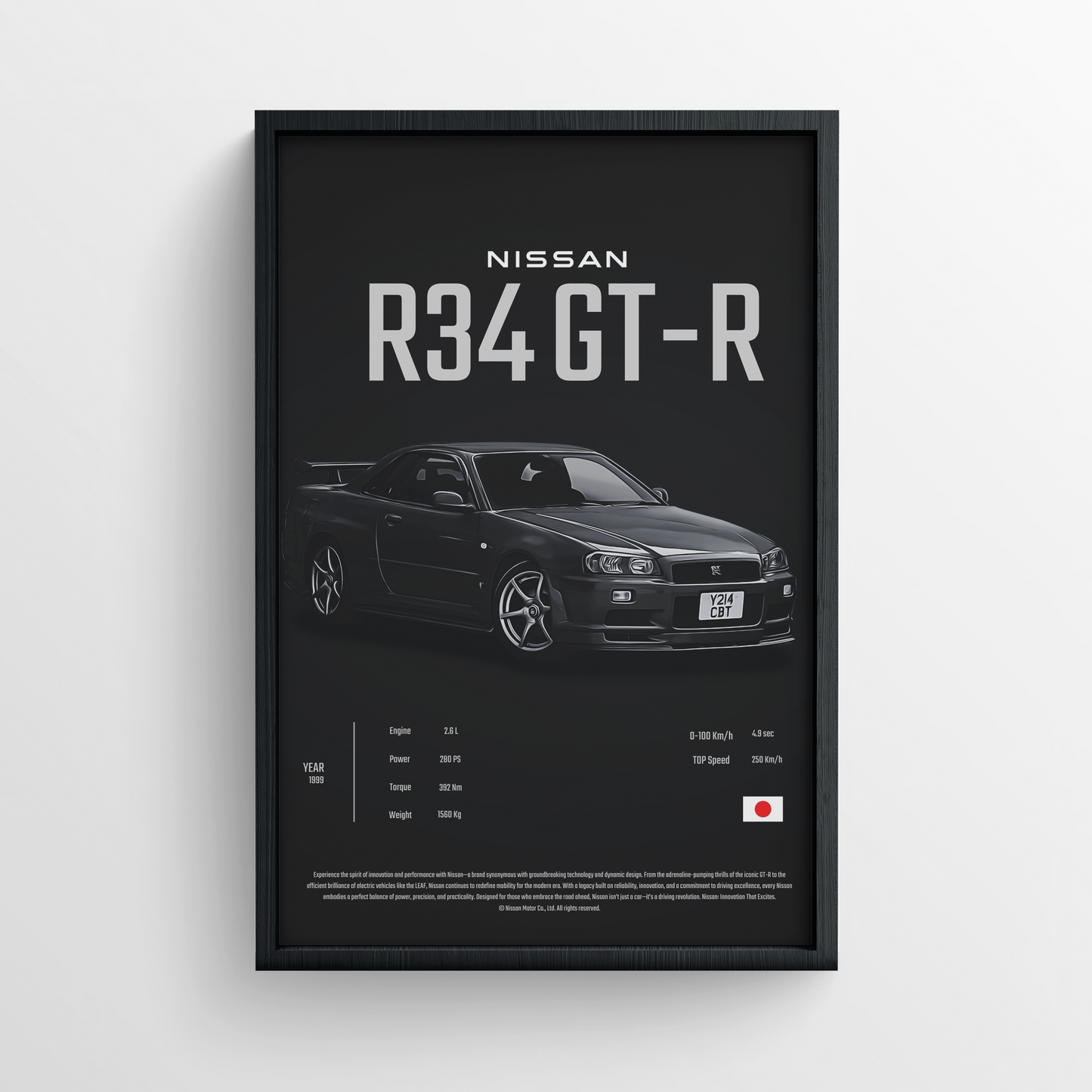 Nissan R34 GT-R - Framed Poster - Black Version