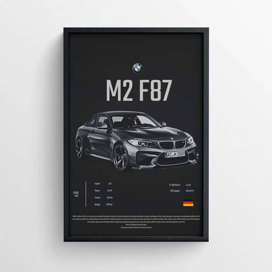 BMW M2 F87 - Framed Poster - Black Version