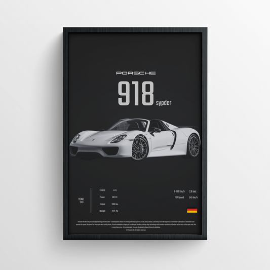 Porsche 918 Spyder - Framed Poster - Black Version