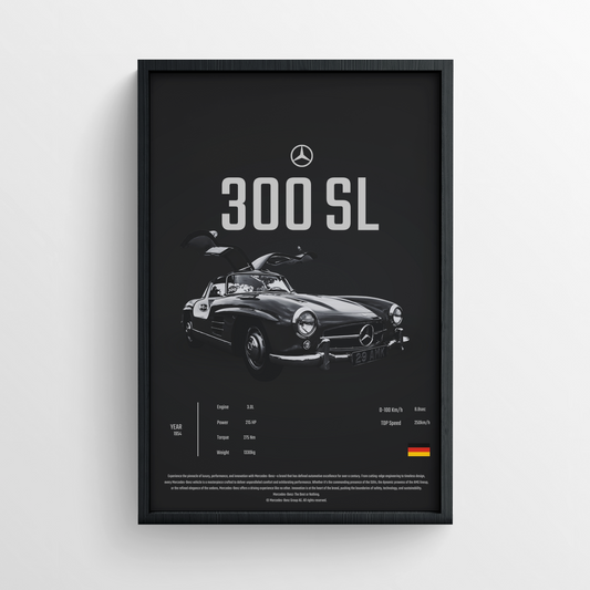 Mercedes-Benz 300 SL - Framed Poster - Black Version