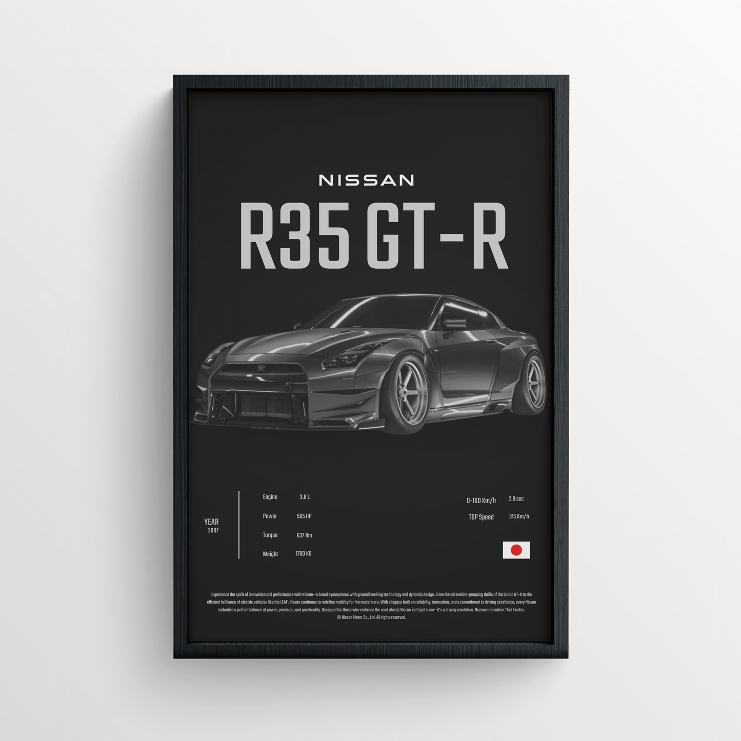 Nissan R35 GT-R - Framed Poster - Black Version