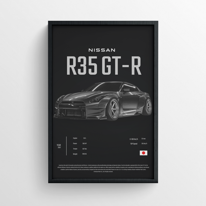 Nissan R35 GT-R - Framed Poster - Black Version