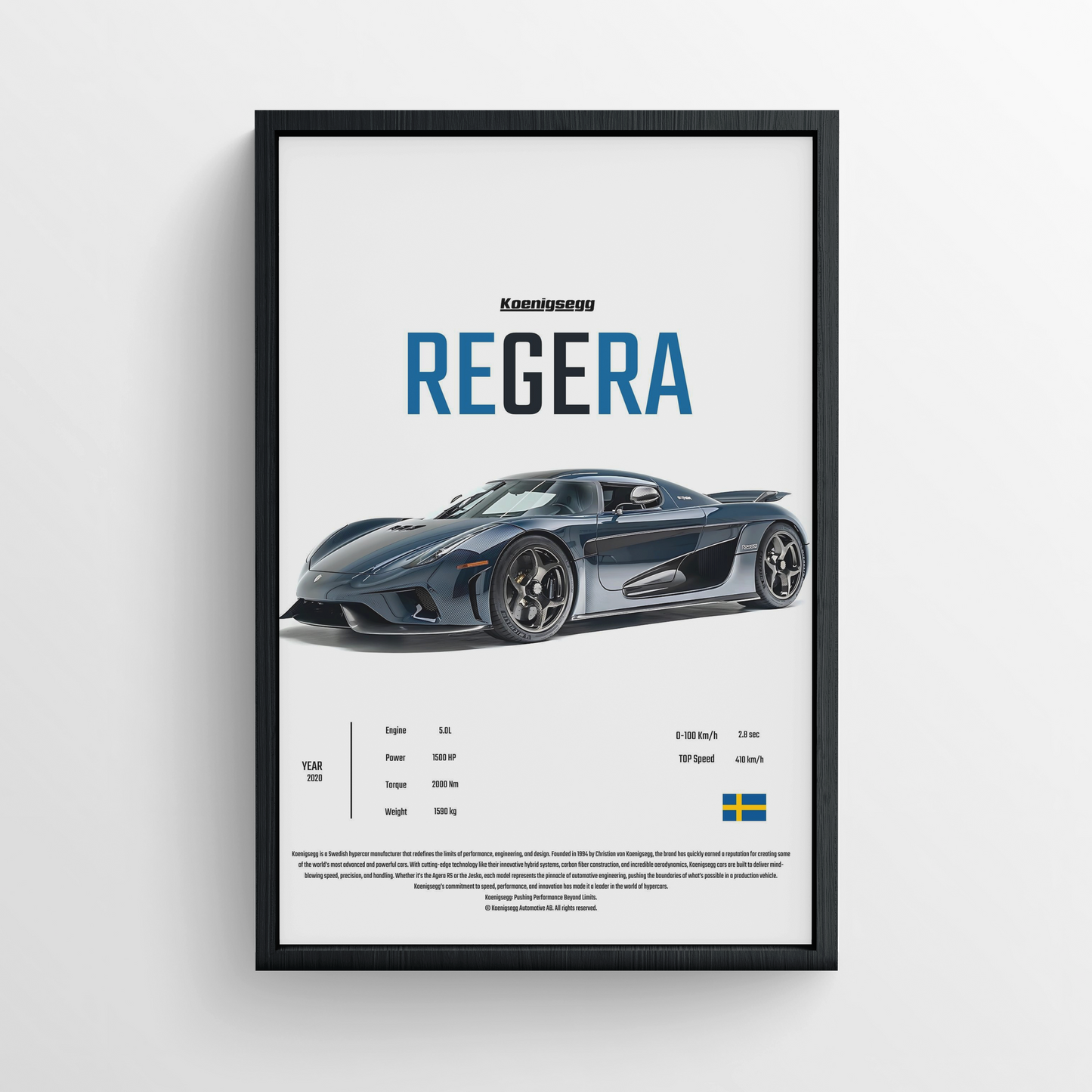 Koenigsegg Regera - Framed Poster - White Version