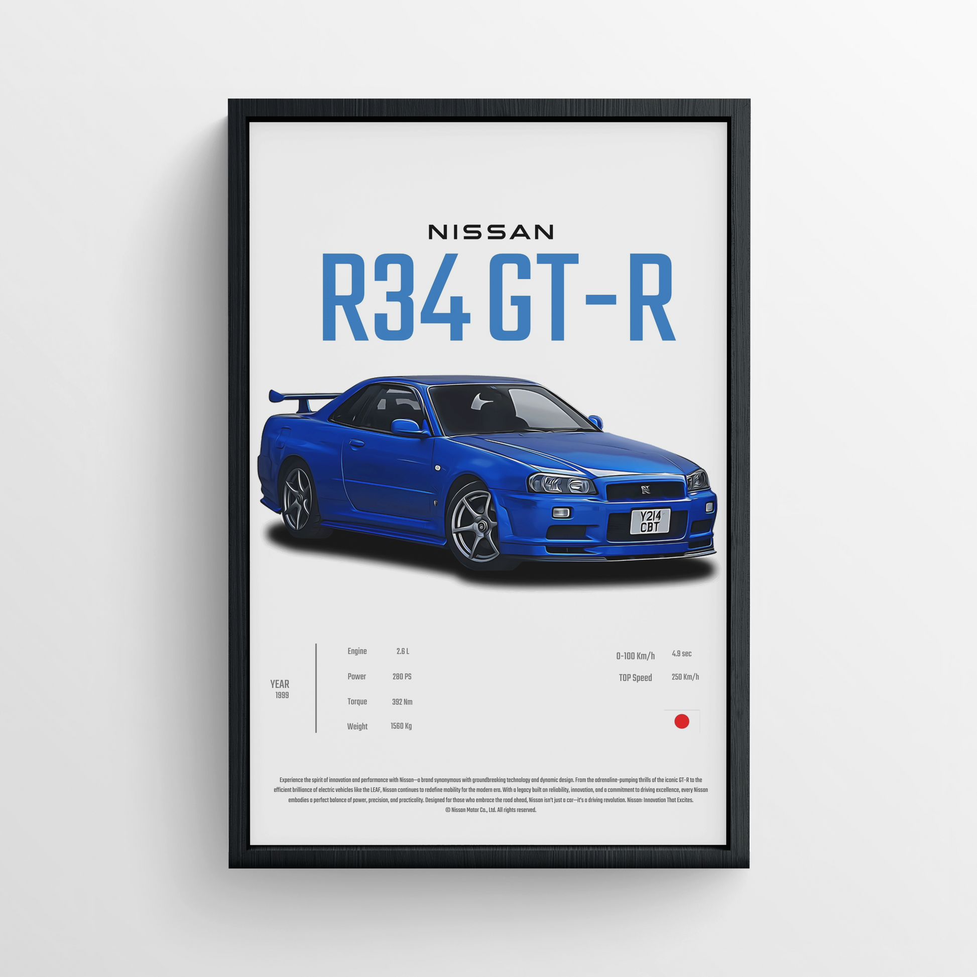NISSAN R34 GT-R- FRAMED POSTER