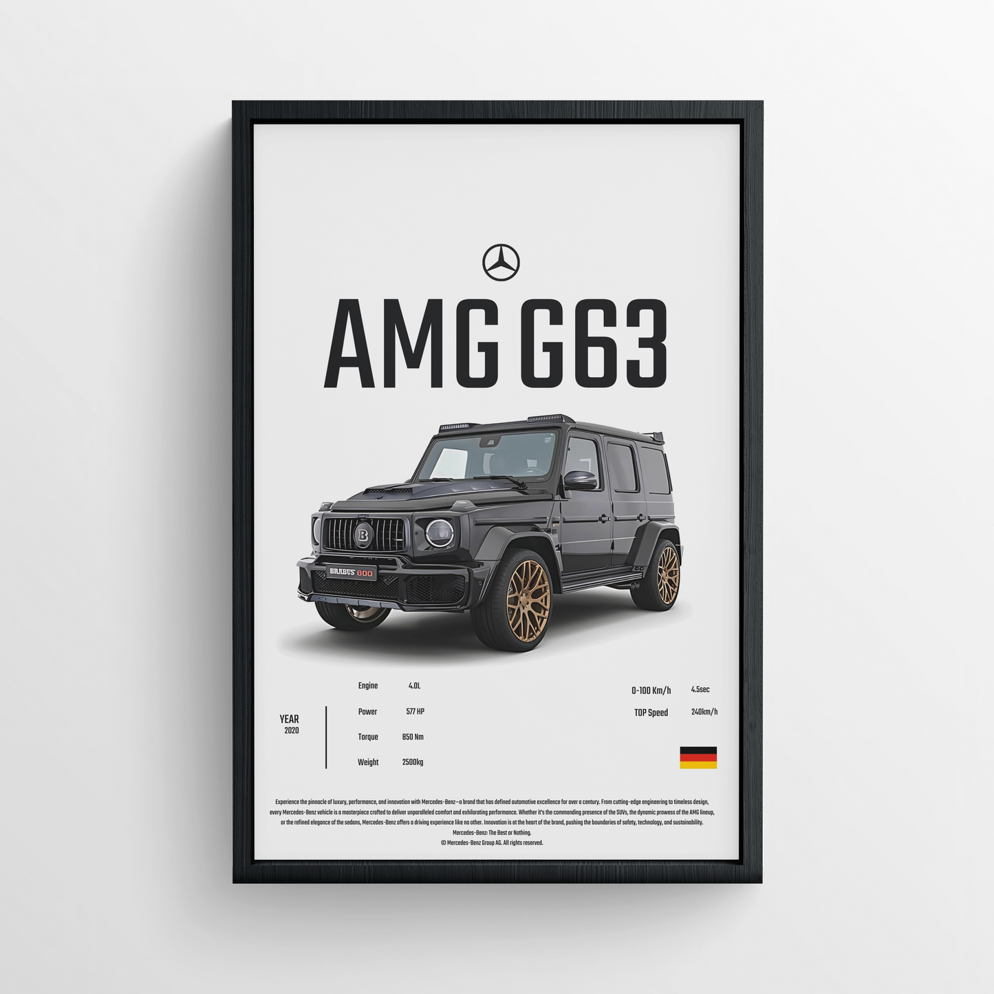 Mercedes G63 - Framed Poster - White Version