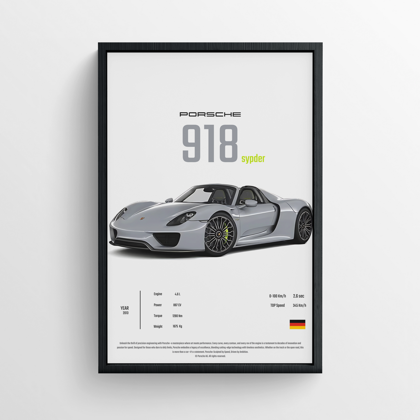 Porsche 918 Spyder - Framed Poster - White Version