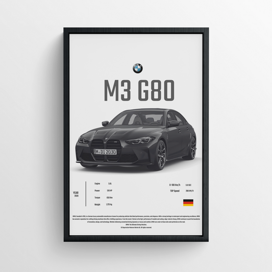 BMW M3 G80 - Framed Poster - White Version