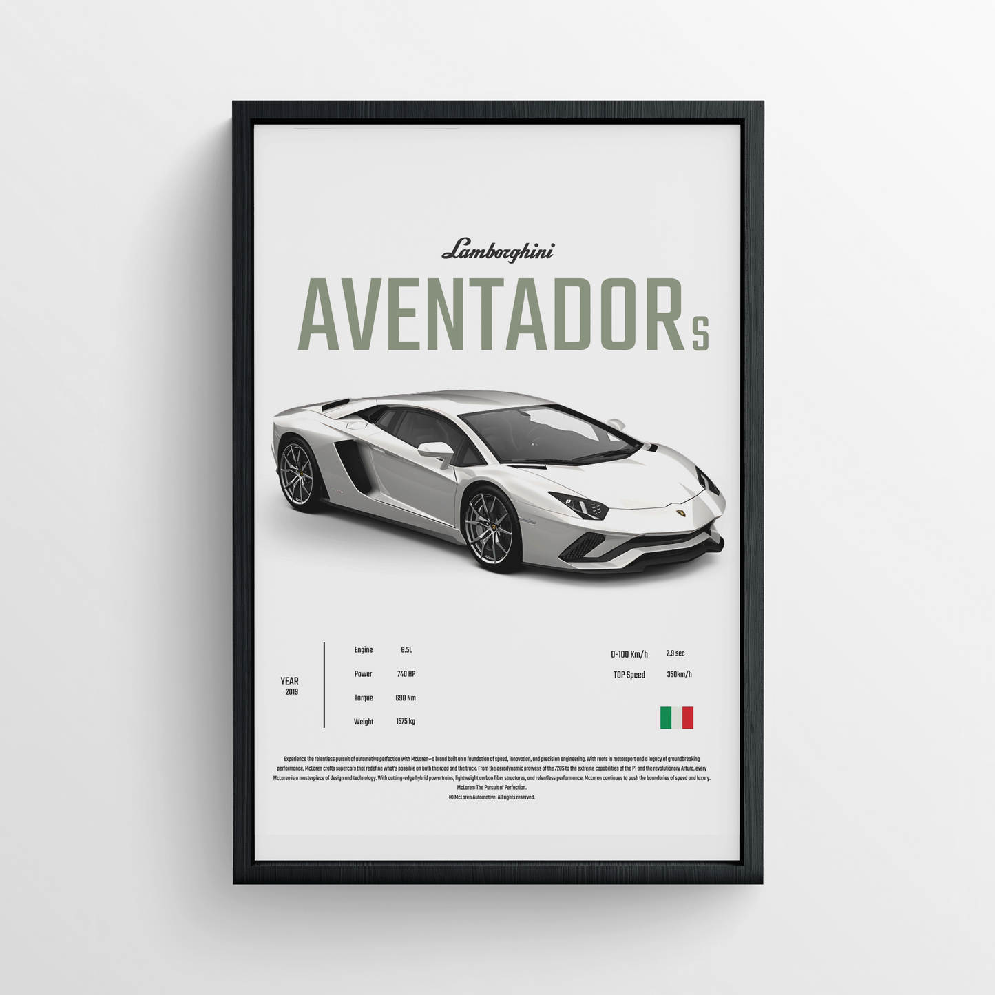 Lamborghini Aventador S - Framed Poster - White Version