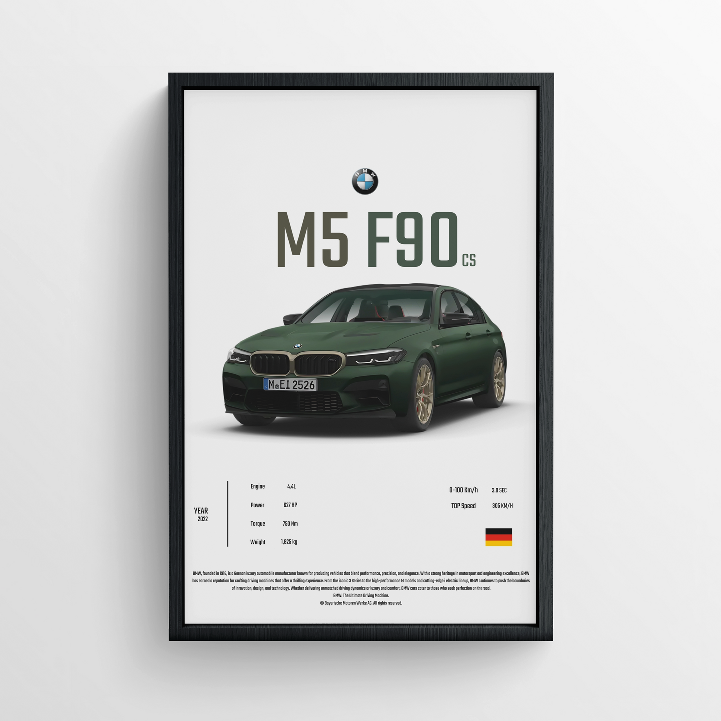 BMW M5 F90 - Framed Poster - White Version