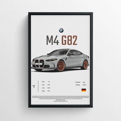 BMW M4 G82 - Framed Poster - White Version