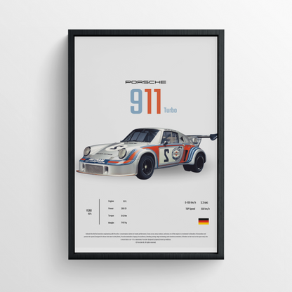 Porsche 911 Turbo (1974) - Framed Poster - White Version