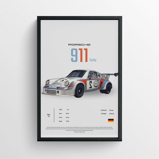 Porsche 911 Turbo (1974) - Framed Poster - White Version