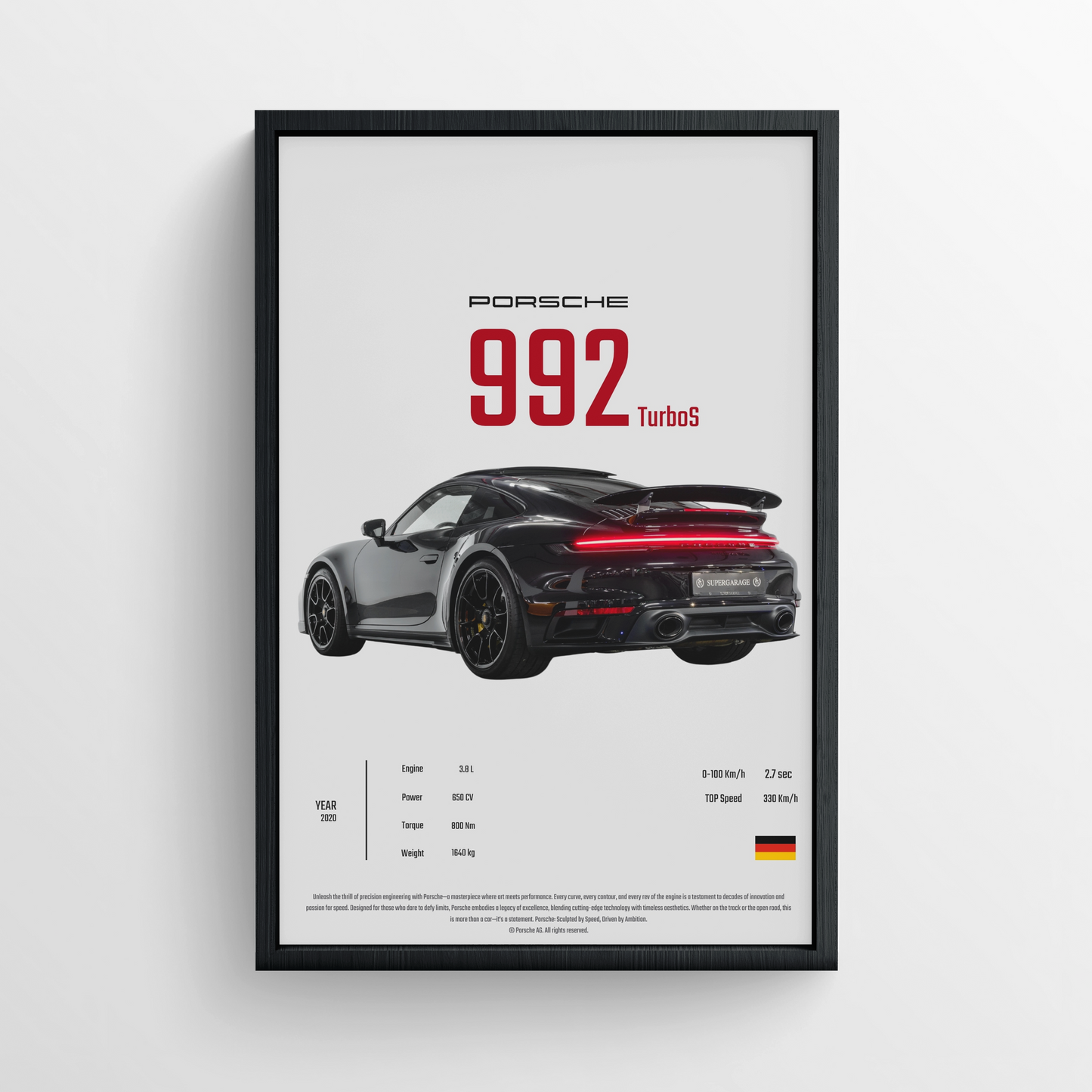 Porsche 992 Turbo S - Framed Poster - White Version