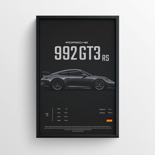 Porsche 992 GT3 RS - Framed Poster - Black Version