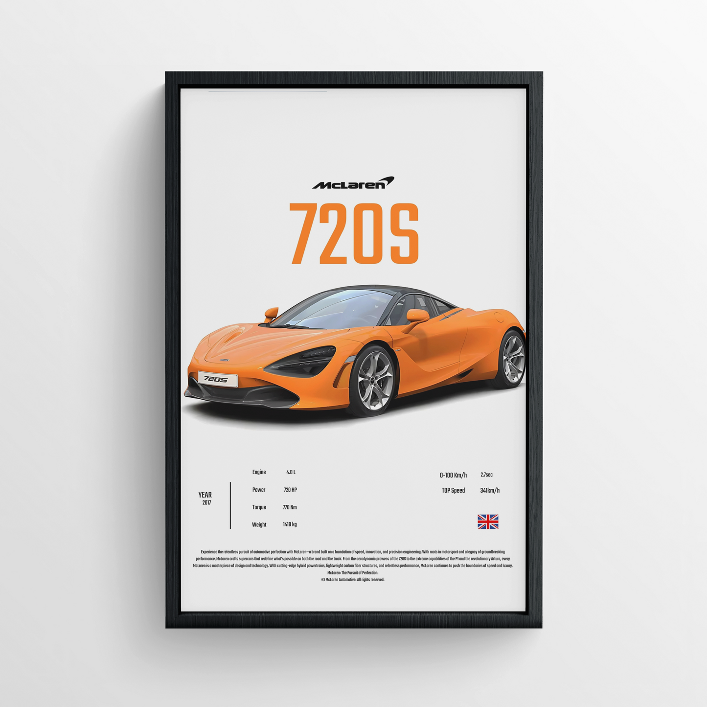 McLaren 720S - Framed Poster - White Version