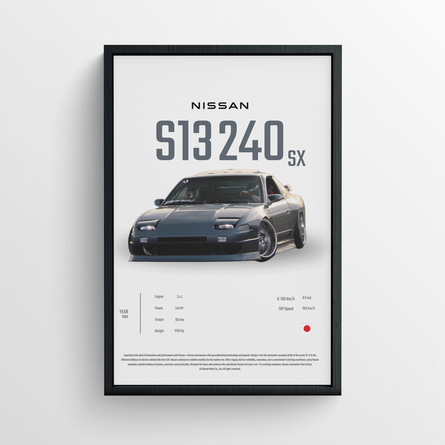 Nissan S130 240SX - Framed Poster - White Version