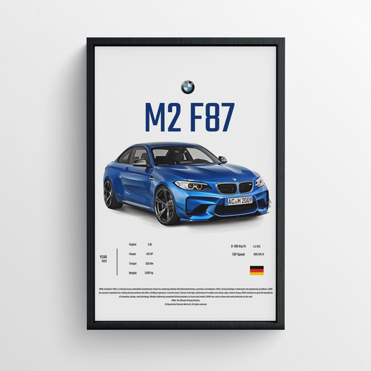 BMW M2 F87 - Framed Poster - White Version