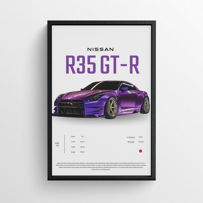 Nissan R35 GT-R - Framed Poster - White Version